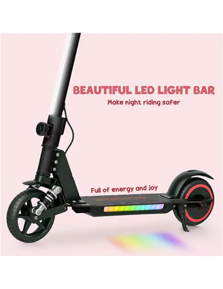 SPORTNOW Folding Electric Scooter for Kids, with Dual Brakes, Front Suspension, LED Colourful Lights, Black