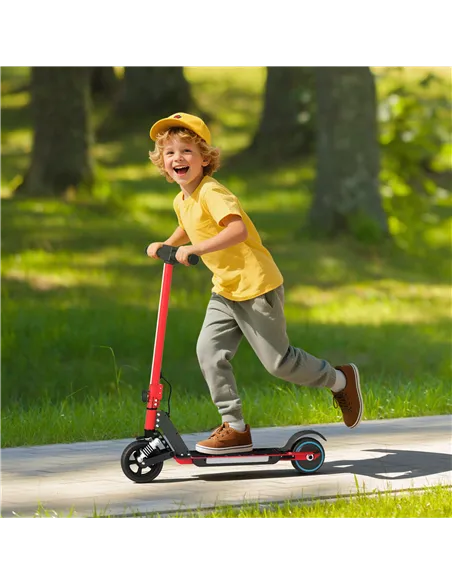 SPORTNOW Folding Electric Scooter for Kids, with Dual Brakes, Front Suspension, LED Colourful Lights, Red