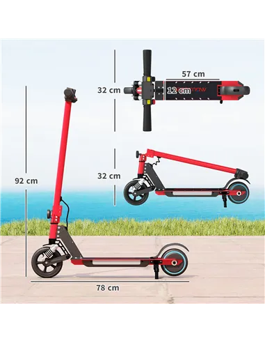 SPORTNOW Folding Electric Scooter for Kids, with Dual Brakes, Front Suspension, LED Colourful Lights, Red