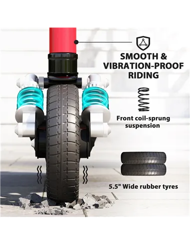 SPORTNOW Folding Electric Scooter for Kids, with Dual Brakes, Front Suspension, LED Colourful Lights, Red