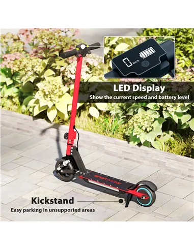 SPORTNOW Folding Electric Scooter for Kids, with Dual Brakes, Front Suspension, LED Colourful Lights, Red