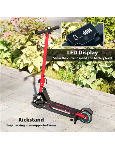 SPORTNOW Folding Electric Scooter for Kids, with Dual Brakes, Front Suspension, LED Colourful Lights, Red