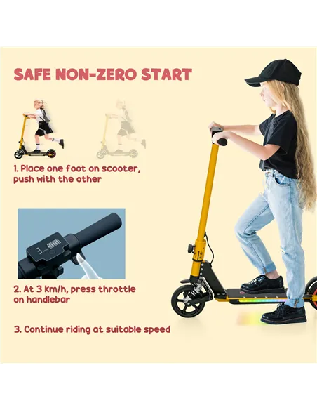 SPORTNOW Folding Electric Scooter for Kids, with Dual Brakes, Front Suspension, LED Colourful Lights, Gold Tone