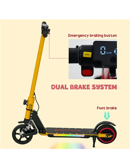 SPORTNOW Folding Electric Scooter for Kids, with Dual Brakes, Front Suspension, LED Colourful Lights, Gold Tone