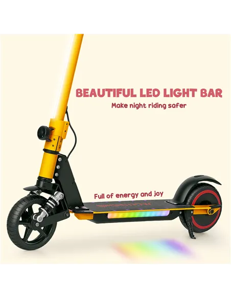SPORTNOW Folding Electric Scooter for Kids, with Dual Brakes, Front Suspension, LED Colourful Lights, Gold Tone