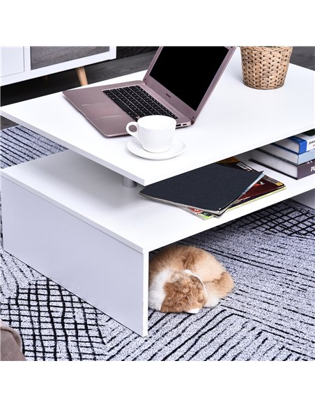 HOMCOM Coffee Table with Storage, 2-Tier Centre Table, Modern Living Room Table with Open Shelf and Aluminium Poles, White