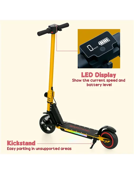 SPORTNOW Folding Electric Scooter for Kids, with Dual Brakes, Front Suspension, LED Colourful Lights, Gold Tone