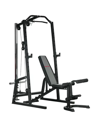 SPORTNOW Smith Machine & Cable Pulley System with Adjustable Weight Bench, Multifunction Home Gym Power Rack with Lat Pull Down 