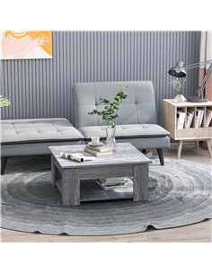 HOMCOM 2 Tier Wood Coffee Table Side Table Bottom Storage Shelf  Simple Modern Living Room Grey Wood Grain 2