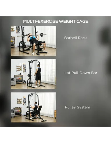 SPORTNOW Smith Machine & Cable Pulley System with Adjustable Weight Bench, Multifunction Home Gym Power Rack with Lat Pull Down 