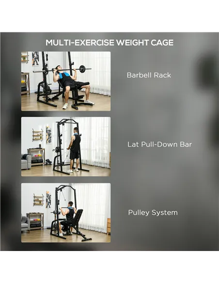 SPORTNOW Smith Machine & Cable Pulley System with Adjustable Weight Bench, Multifunction Home Gym Power Rack with Lat Pull Down 