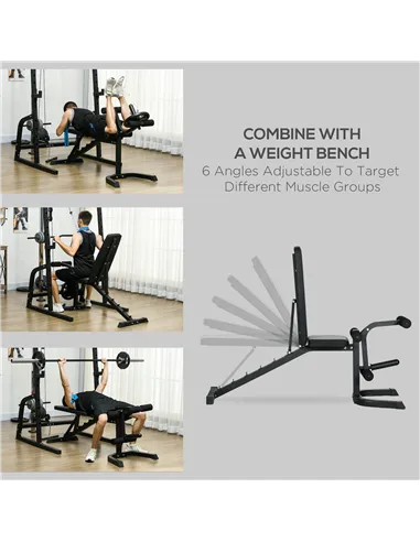 SPORTNOW Smith Machine & Cable Pulley System with Adjustable Weight Bench, Multifunction Home Gym Power Rack with Lat Pull Down 