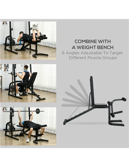 SPORTNOW Smith Machine & Cable Pulley System with Adjustable Weight Bench, Multifunction Home Gym Power Rack with Lat Pull Down 