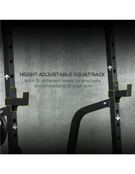 SPORTNOW Smith Machine & Cable Pulley System with Adjustable Weight Bench, Multifunction Home Gym Power Rack with Lat Pull Down 