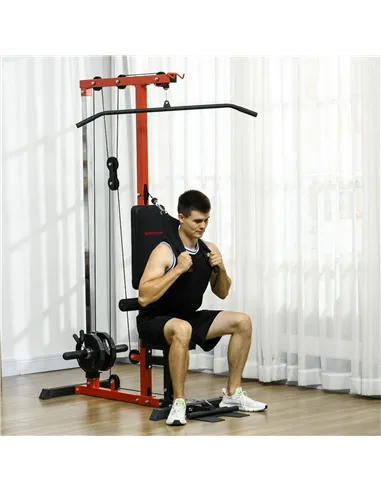 SPORTNOW Pull Up Station, Power Cage with Adjustable Seat, for Home Gym - Red