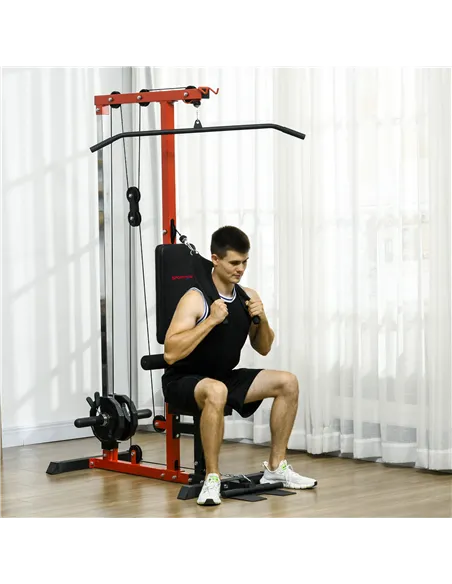 SPORTNOW Pull Up Station, Power Cage with Adjustable Seat, for Home Gym - Red