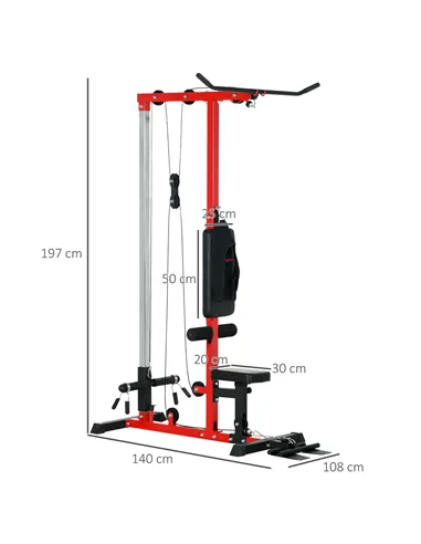 SPORTNOW Pull Up Station, Power Cage with Adjustable Seat, for Home Gym - Red