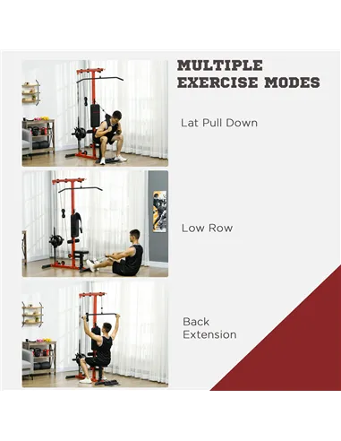 SPORTNOW Pull Up Station, Power Cage with Adjustable Seat, for Home Gym - Red