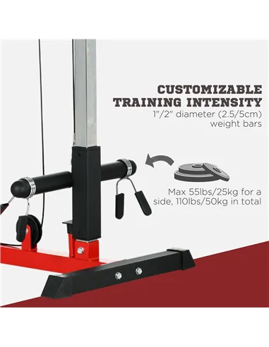 SPORTNOW Pull Up Station, Power Cage with Adjustable Seat, for Home Gym - Red