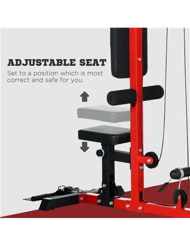 SPORTNOW Pull Up Station, Power Cage with Adjustable Seat, for Home Gym - Red