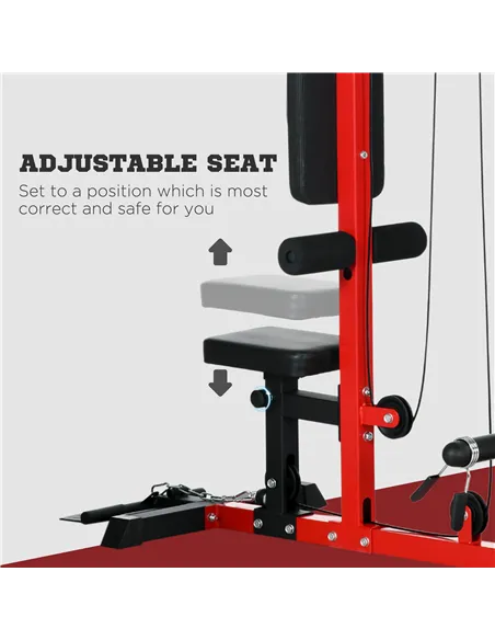 SPORTNOW Pull Up Station, Power Cage with Adjustable Seat, for Home Gym - Red
