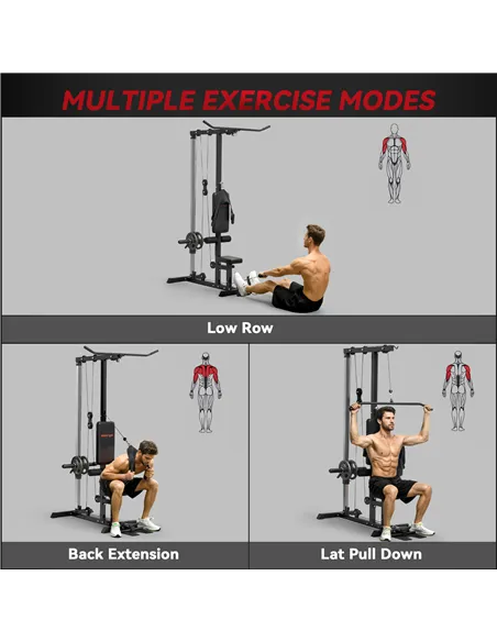 SPORTNOW Pull Up Station, Power Cage with Adjustable Seat, for Home Gym - Black
