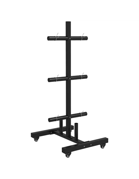 SPORTNOW Weight Rack for Olympic Weight Plate, 3 Tier Weight Tree for 2 inch Plates and Bars, Weight Organiser Stand with 4 Tran