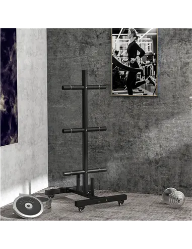 SPORTNOW Weight Rack for Olympic Weight Plate, 3 Tier Weight Tree for 2 inch Plates and Bars, Weight Organiser Stand with 4 Tran