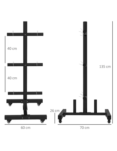 SPORTNOW Weight Rack for Olympic Weight Plate, 3 Tier Weight Tree for 2 inch Plates and Bars, Weight Organiser Stand with 4 Tran