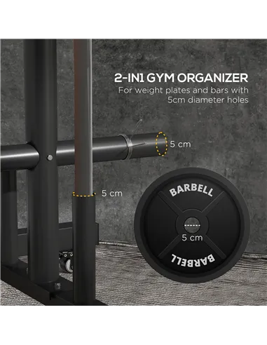 SPORTNOW Weight Rack for Olympic Weight Plate, 3 Tier Weight Tree for 2 inch Plates and Bars, Weight Organiser Stand with 4 Tran
