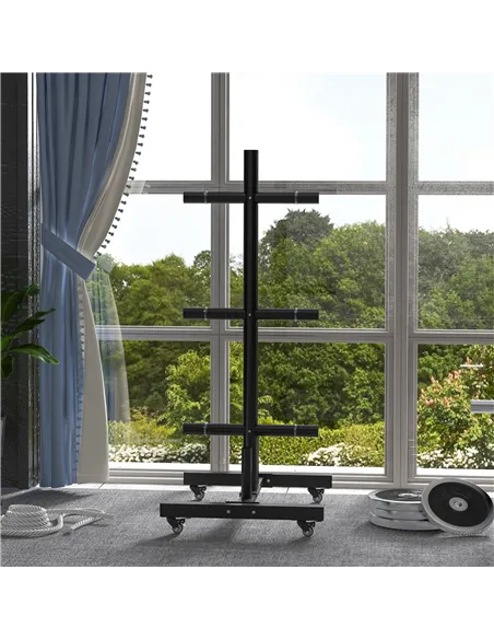 SPORTNOW Weight Rack for Olympic Weight Plate, 3 Tier Weight Tree for 2 inch Plates and Bars, Weight Organiser Stand with 4 Tran