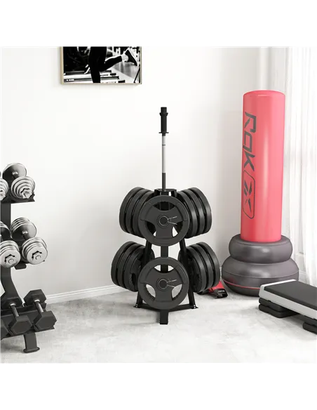 SPORTNOW Weight Tree Weight Rack for 5cm Weight Plates and Barbell Bar with 6 Fasten Clamps, 300kg Capacity