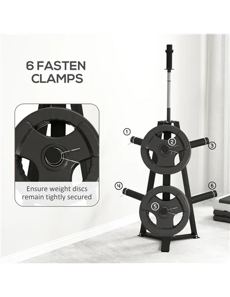 SPORTNOW Weight Tree Weight Rack for 5cm Weight Plates and Barbell Bar with 6 Fasten Clamps, 300kg Capacity