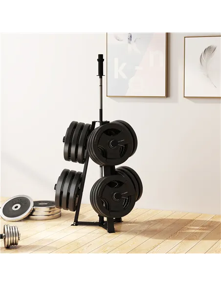 SPORTNOW Weight Tree Weight Rack for 5cm Weight Plates and Barbell Bar with 6 Fasten Clamps, 300kg Capacity