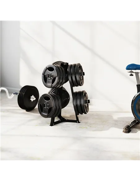 SPORTNOW Weight Tree Weight Rack for 5cm Weight Plates and Barbell Bar with 6 Fasten Clamps, 300kg Capacity