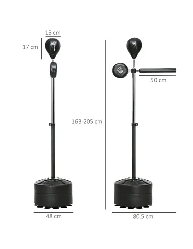 SPORTNOW Adjustable Speed Bag, Boxing Bag, with Stand, Reflex Bar, Punching Pad, Black