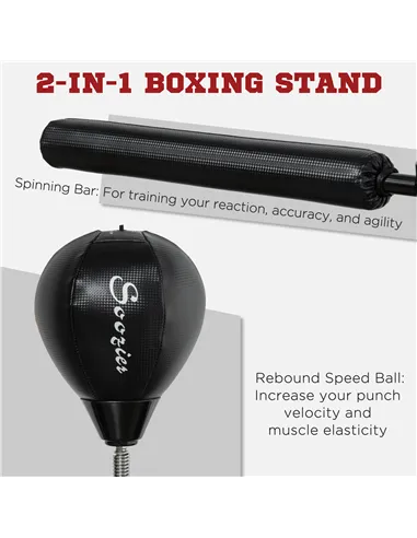 SPORTNOW Adjustable Speed Bag, Boxing Bag, with Stand, Reflex Bar, Punching Pad, Black