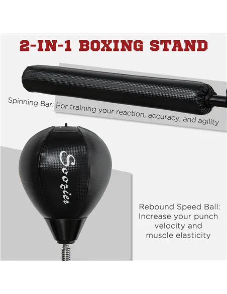 SPORTNOW Adjustable Speed Bag, Boxing Bag, with Stand, Reflex Bar, Punching Pad, Black