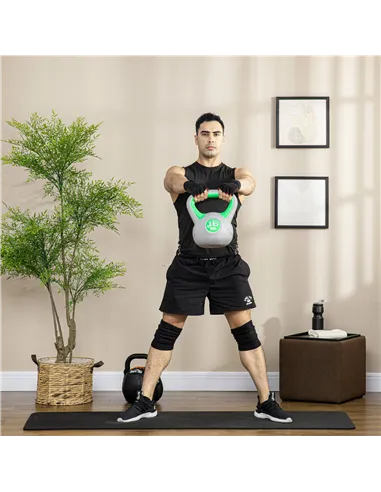 SPORTNOW Kettlebell, 16kg Kettle Bells with Handle for Home Gym Weight Lifting and Strength Training, Green and Grey