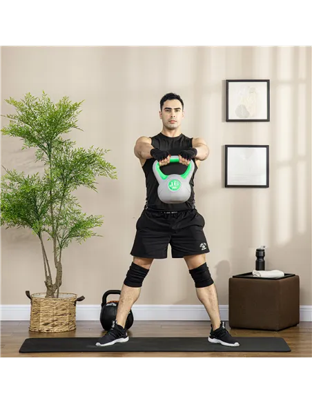 SPORTNOW Kettlebell, 16kg Kettle Bells with Handle for Home Gym Weight Lifting and Strength Training, Green and Grey