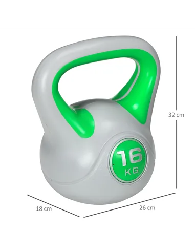 SPORTNOW Kettlebell, 16kg Kettle Bells with Handle for Home Gym Weight Lifting and Strength Training, Green and Grey