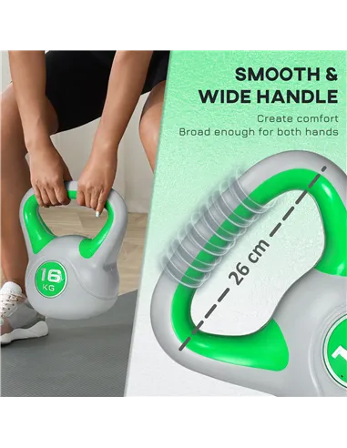 SPORTNOW Kettlebell, 16kg Kettle Bells with Handle for Home Gym Weight Lifting and Strength Training, Green and Grey