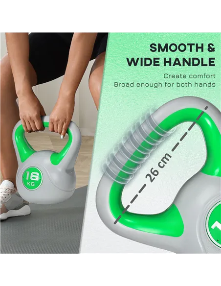 SPORTNOW Kettlebell, 16kg Kettle Bells with Handle for Home Gym Weight Lifting and Strength Training, Green and Grey