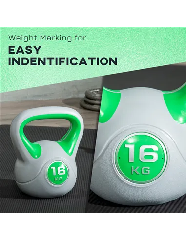 SPORTNOW Kettlebell, 16kg Kettle Bells with Handle for Home Gym Weight Lifting and Strength Training, Green and Grey