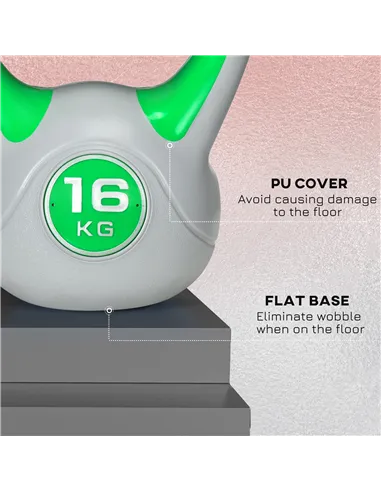 SPORTNOW Kettlebell, 16kg Kettle Bells with Handle for Home Gym Weight Lifting and Strength Training, Green and Grey