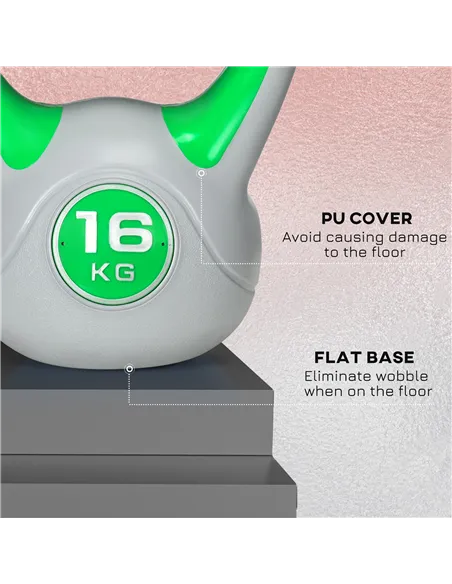 SPORTNOW Kettlebell, 16kg Kettle Bells with Handle for Home Gym Weight Lifting and Strength Training, Green and Grey