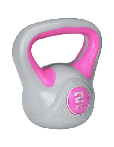 SPORTNOW Kettlebell, 2kg Kettle Bells with Handle for Home Gym Weight Lifting and Strength Training, Pink and Grey