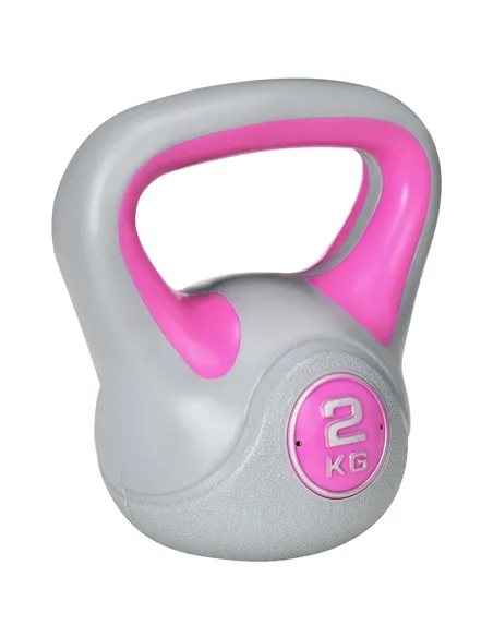 SPORTNOW Kettlebell, 2kg Kettle Bells with Handle for Home Gym Weight Lifting and Strength Training, Pink and Grey