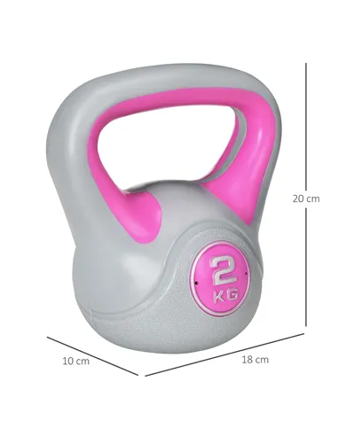 SPORTNOW Kettlebell, 2kg Kettle Bells with Handle for Home Gym Weight Lifting and Strength Training, Pink and Grey