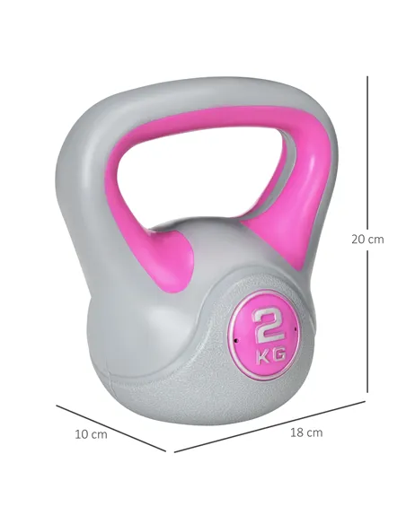 SPORTNOW Kettlebell, 2kg Kettle Bells with Handle for Home Gym Weight Lifting and Strength Training, Pink and Grey